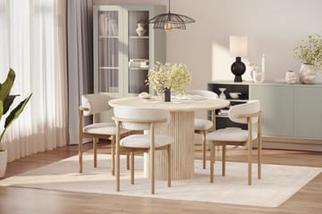 Uppveda Runt Matbord 120cm Travetin utseende med 4 st Jaiveer Matstolar - Beige - Möbler - Bord & matgrupp - Matgrupp