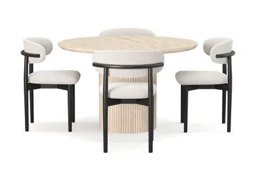 Uppveda Runt Matbord 120cm Travetin utseende med 4 st Jaiveer Matstolar - Beige - Möbler - Bord & matgrupp - Matgrupp