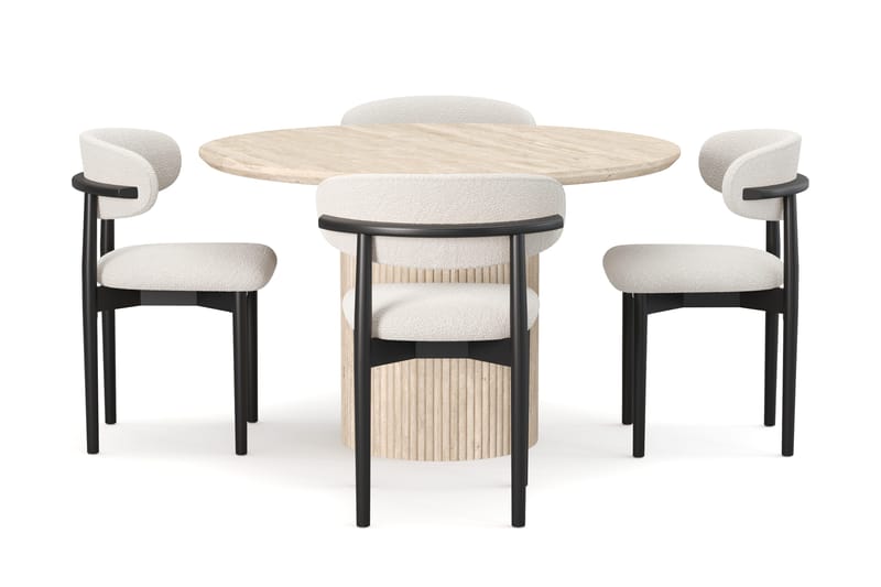 Uppveda Runt Matbord 120cm Travetin utseende med 4 st Jaiveer Matstolar - Beige - Möbler - Bord & matgrupp - Matgrupp