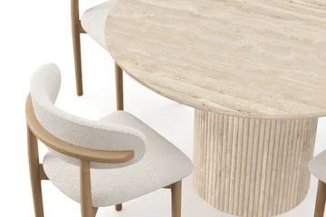 Uppveda Runt Matbord 120cm Travetin utseende med 4 st Jaiveer Matstolar - Beige - Möbler - Bord & matgrupp - Matgrupp