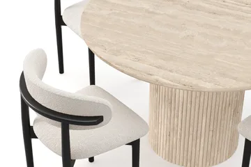 Uppveda Runt Matbord 120cm Travetin utseende med 4 st Jaiveer Matstolar - Beige - Möbler - Bord & matgrupp - Matgrupp