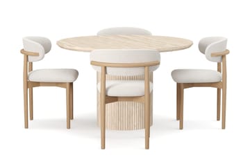 Uppveda Runt Matbord 120cm Travetin utseende med 4 st Jaiveer Matstolar - Beige - Möbler - Bord & matgrupp - Matgrupp