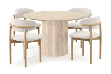 Uppveda Runt Matbord 120cm Travetin utseende med 4 st Jaiveer Matstolar - Beige - Möbler - Bord & matgrupp - Matgrupp