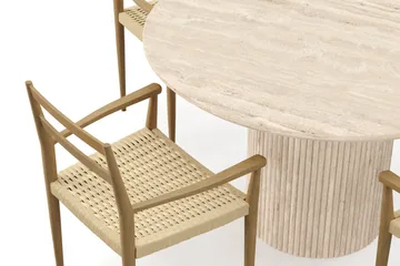 Uppveda Runt Matbord 120cm Travetin utseende med 4 st Jamna Karmstolar - Beige - Möbler - Bord & matgrupp - Matgrupp