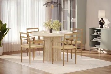 Uppveda Runt Matbord 120cm Travetin utseende med 4 st Jamna Karmstolar - Beige - Möbler - Bord & matgrupp - Matgrupp