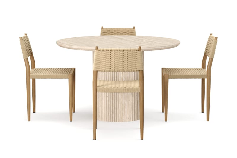 Uppveda Runt Matbord 120cm Travetin utseende med 4 st Jamna Matstolar - Beige - Möbler - Bord & matgrupp - Matgrupp