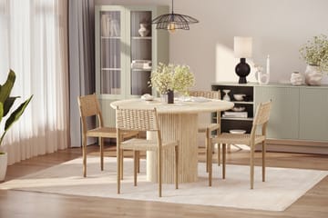 Uppveda Runt Matbord 120cm Travetin utseende med 4 st Jamna Matstolar - Beige - Möbler - Bord & matgrupp - Matgrupp
