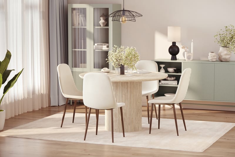 Uppveda Runt Matbord 120cm Travetin utseende med 4 st Nibe Matstolar - Beige - Möbler - Bord & matgrupp - Matgrupp