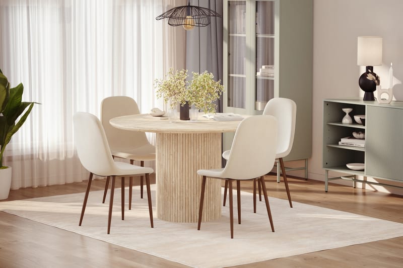 Uppveda Runt Matbord 120cm Travetin utseende med 4 st Nibe Matstolar - Beige - Möbler - Bord & matgrupp - Matgrupp