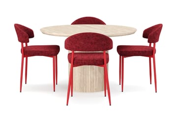 Uppveda Runt Matbord 130cm Travetin utseende med 4 st Jairam Matstolar - Beige - Möbler - Bord & matgrupp - Matgrupp