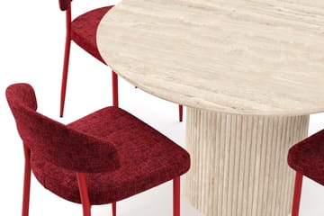 Uppveda Runt Matbord 130cm Travetin utseende med 4 st Jairam Matstolar - Beige - Möbler - Bord & matgrupp - Matgrupp