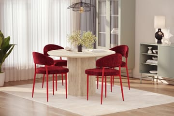 Uppveda Runt Matbord 130cm Travetin utseende med 4 st Jairam Matstolar - Beige - Möbler - Bord & matgrupp - Matgrupp