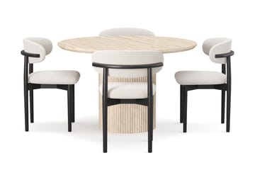 Uppveda Runt Matbord 130cm Travetin utseende med 4 st Jaiveer Matstolar - Beige - Möbler - Bord & matgrupp - Matgrupp