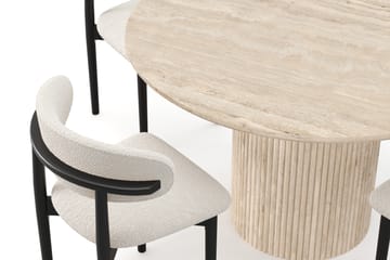 Uppveda Runt Matbord 130cm Travetin utseende med 4 st Jaiveer Matstolar - Beige - Möbler - Bord & matgrupp - Matgrupp