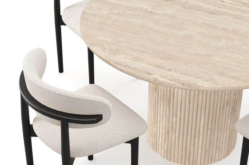 Uppveda Runt Matbord 130cm Travetin utseende med 4 st Jaiveer Matstolar - Beige - Möbler - Bord & matgrupp - Matgrupp