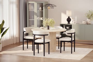 Uppveda Runt Matbord 130cm Travetin utseende med 4 st Jaiveer Matstolar - Beige - Möbler - Bord & matgrupp - Matgrupp