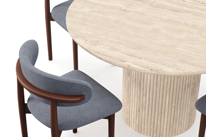 Uppveda Runt Matbord 130cm Travetin utseende med 4 st Jaiveer Matstolar - Beige - Möbler - Bord & matgrupp - Matgrupp