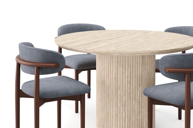 Uppveda Runt Matbord 130cm Travetin utseende med 4 st Jaiveer Matstolar - Beige - Möbler - Bord & matgrupp - Matgrupp