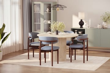 Uppveda Runt Matbord 130cm Travetin utseende med 4 st Jaiveer Matstolar - Beige - Möbler - Bord & matgrupp - Matgrupp