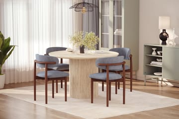 Uppveda Runt Matbord 130cm Travetin utseende med 4 st Jaiveer Matstolar - Beige - Möbler - Bord & matgrupp - Matgrupp