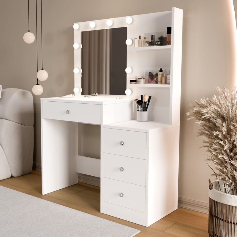 Uvero Sminkbord 69,4x135x40 cm - Vit - Möbler - Bord & matgrupp - Sminkbord & toalettbord
