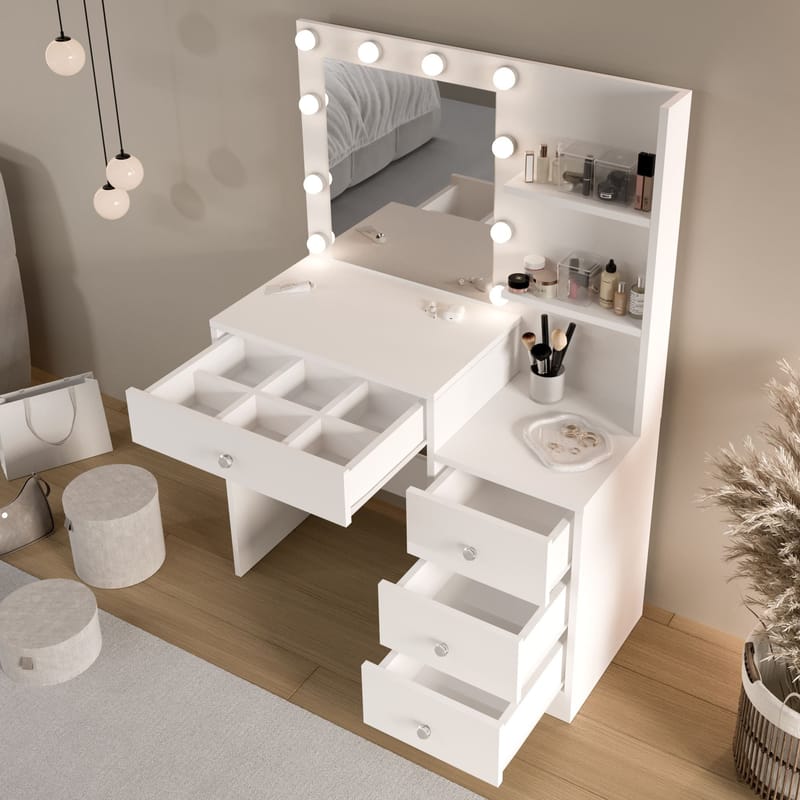 Uvero Sminkbord 69,4x135x40 cm - Vit - Möbler - Bord & matgrupp - Sminkbord & toalettbord