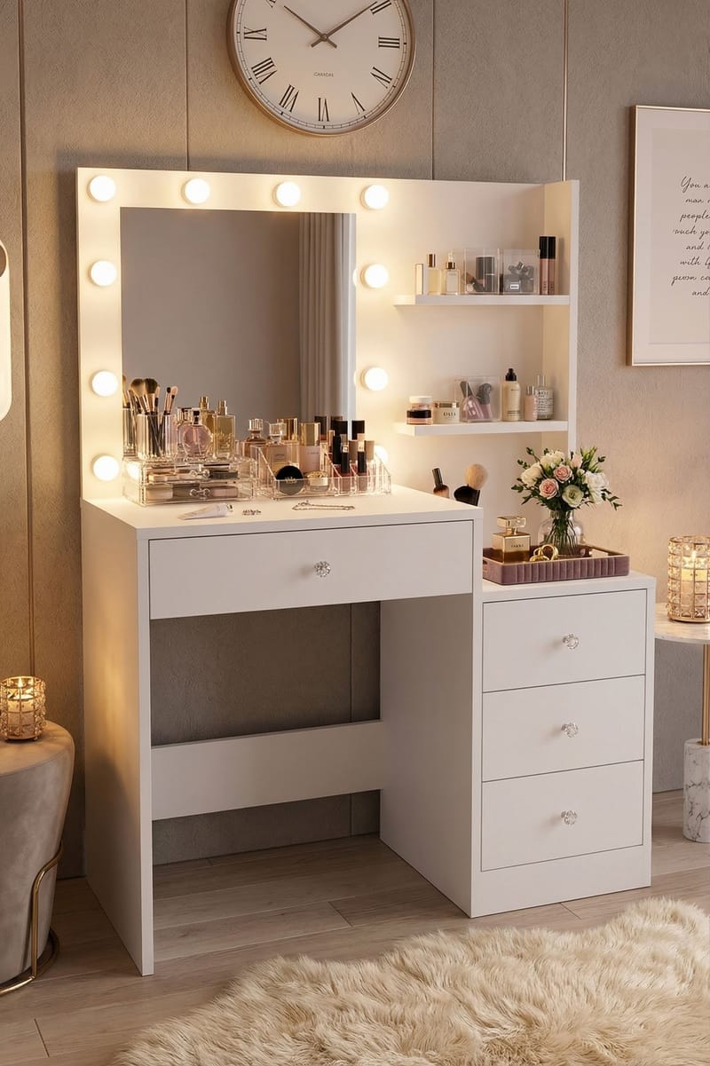 Uvero Sminkbord 69,4x135x40 cm - Vit - Möbler - Bord & matgrupp - Sminkbord & toalettbord