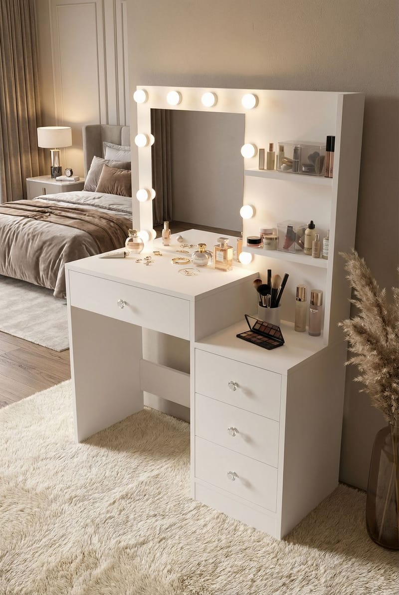 Uvero Sminkbord 69,4x135x40 cm - Vit - Möbler - Bord & matgrupp - Sminkbord & toalettbord