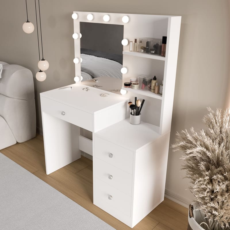 Uvero Sminkbord 69,4x135x40 cm - Vit - Möbler - Bord & matgrupp - Sminkbord & toalettbord