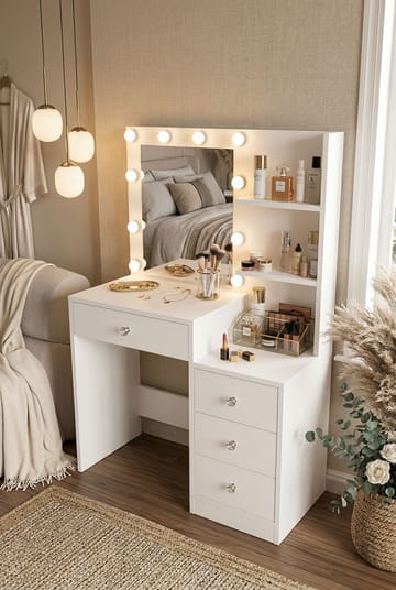 Uvero Sminkbord 69,4x135x40 cm - Vit - Möbler - Bord & matgrupp - Sminkbord & toalettbord