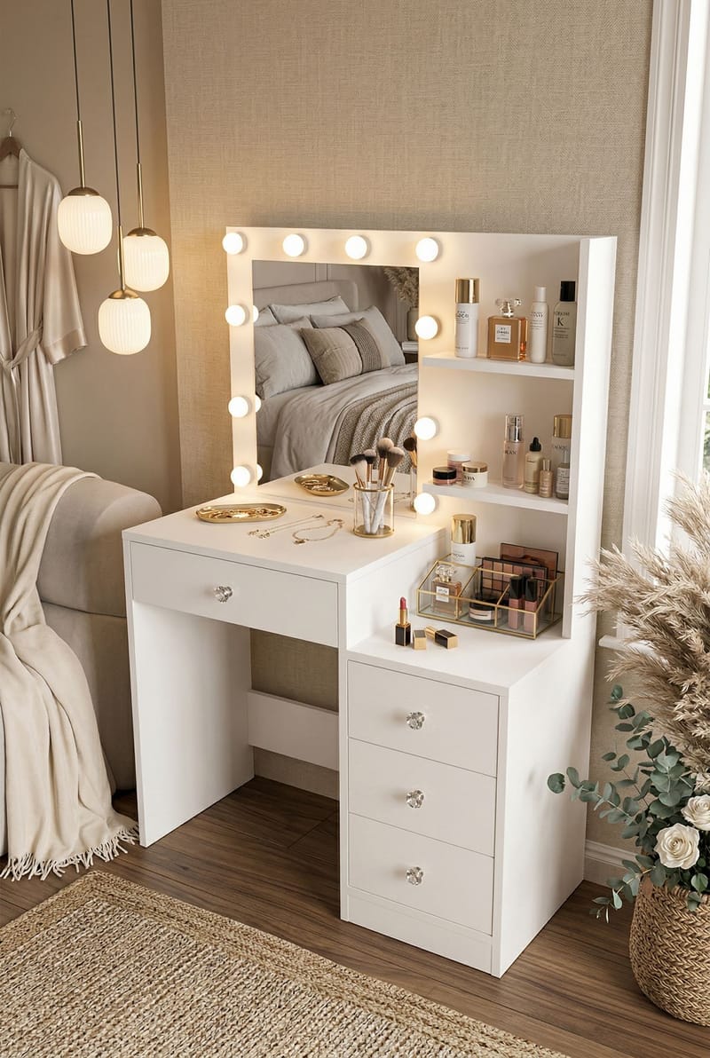 Uvero Sminkbord 69,4x135x40 cm - Vit - Möbler - Bord & matgrupp - Sminkbord & toalettbord