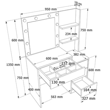 Uvero Sminkbord 69,4x135x40 cm - Vit - Möbler - Bord & matgrupp - Sminkbord & toalettbord