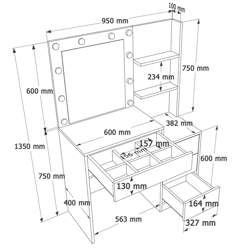 Uvero Sminkbord 69,4x135x40 cm - Vit - Möbler - Bord & matgrupp - Sminkbord & toalettbord