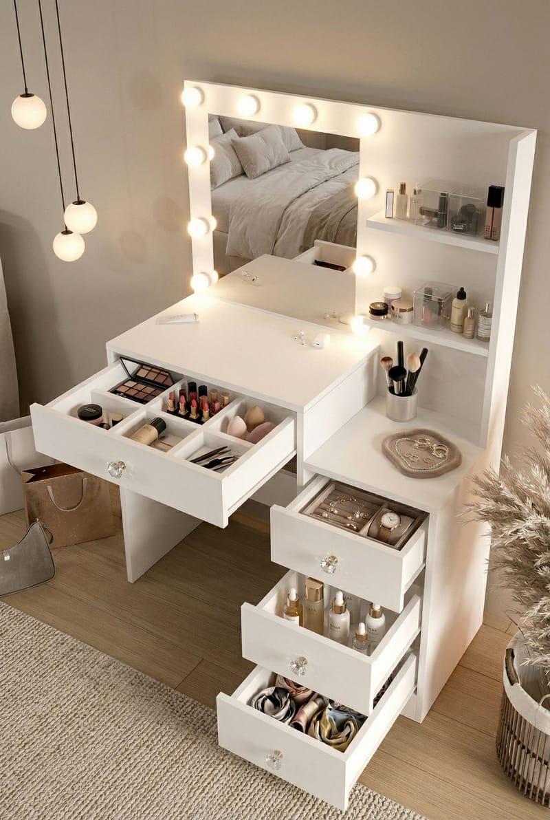 Uvero Sminkbord 69,4x135x40 cm - Vit - Möbler - Bord & matgrupp - Sminkbord & toalettbord