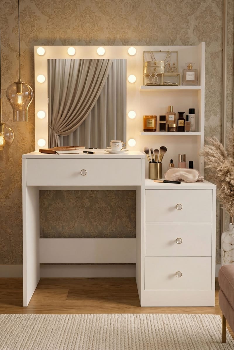 Uvero Sminkbord 69,4x135x40 cm - Vit - Möbler - Bord & matgrupp - Sminkbord & toalettbord