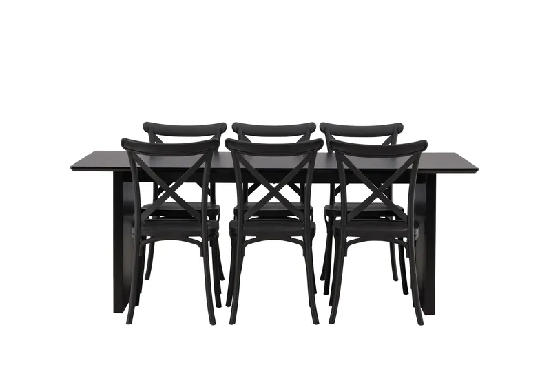 Vail Matgrupp 200 cm Rektangulär med 6 Crosett stolar, Svart
