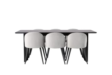 Vail Matgrupp 200 cm Rektangulär med 6 Velvet stolar - Svart - Möbler - Bord & matgrupp - Matgrupp