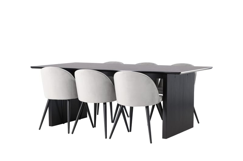 Vail Matgrupp 200 cm Rektangulär med 6 Velvet stolar - Svart - Möbler - Bord & matgrupp - Matgrupp