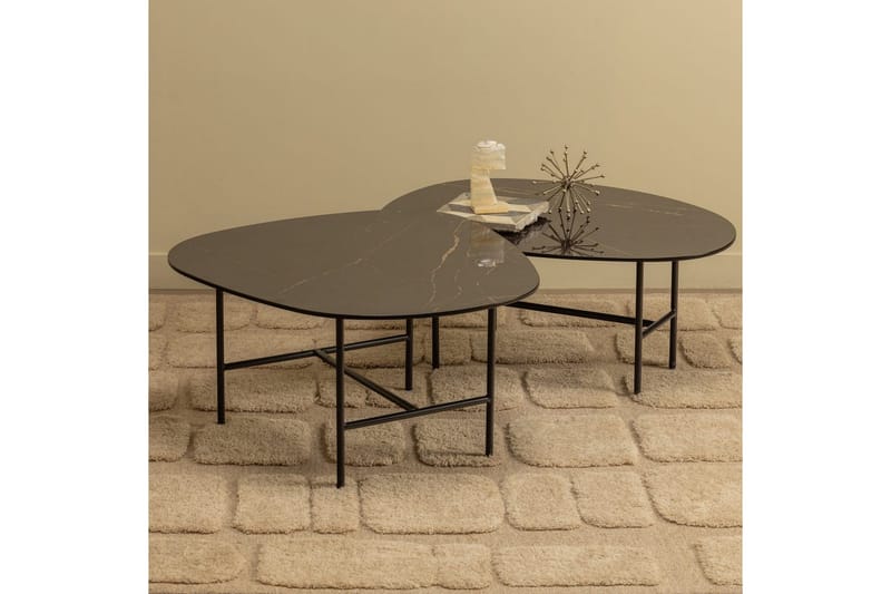 Vajen Soffbord 80x60 cm i Keramik med Metallunderrede - Svart - Möbler - Bord & matgrupp - Marmorbord