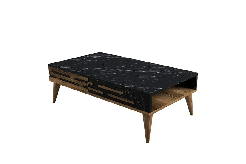 Valensiya Soffbord 105 cm, Valnöt/Svart/Marmor