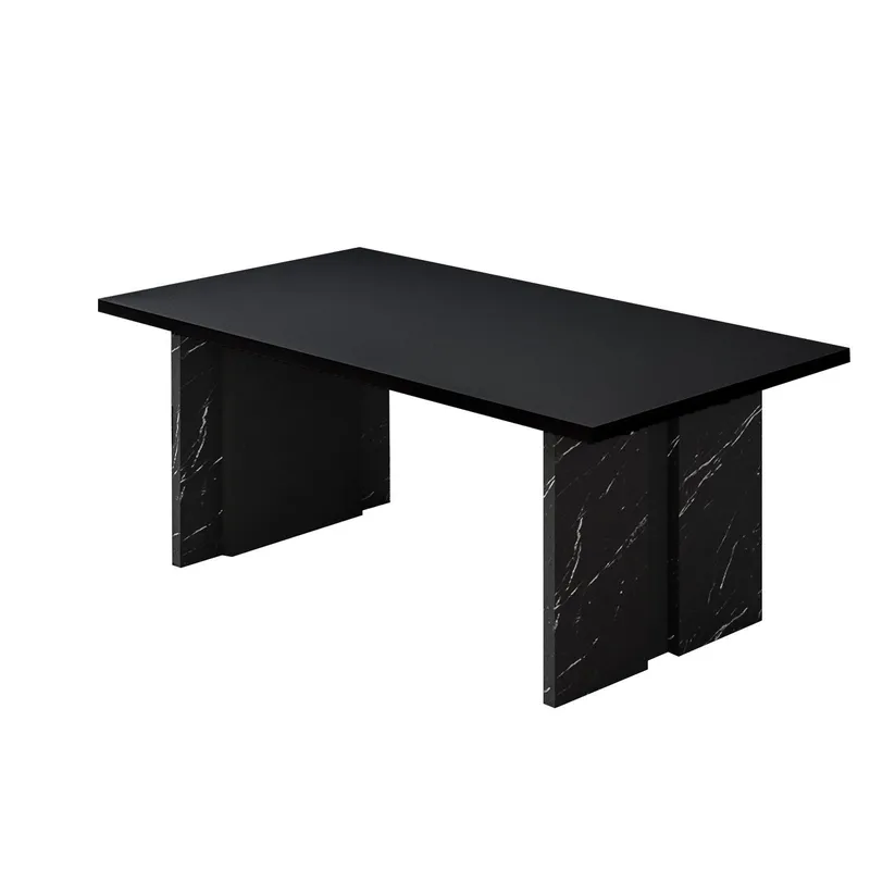 Valto Rektangulärt Soffbord 90 cm i Trä med Marmor-utseende, Svart