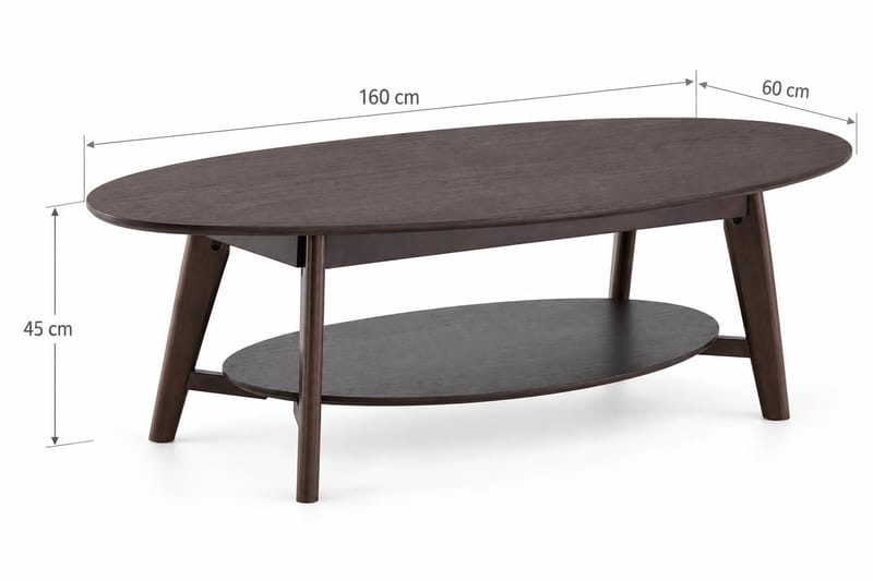 Velo Ovalt Soffbord med Hylla 160x60 cm med Trä- och Rökt Ek-utseende - Rökt ek - Möbler - Bord & matgrupp - Soffbord