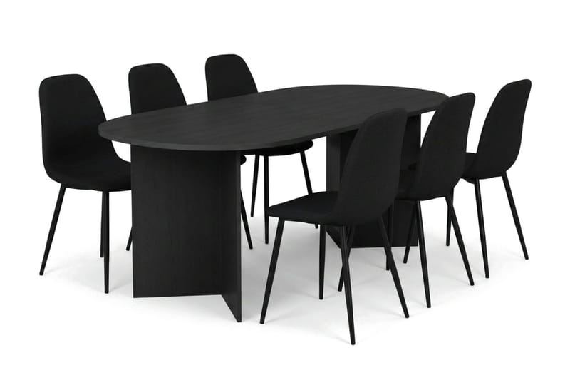 Vera Matgrupp oval 180 cm  med 6 Nibe Matstolar, Svartlaserad ek