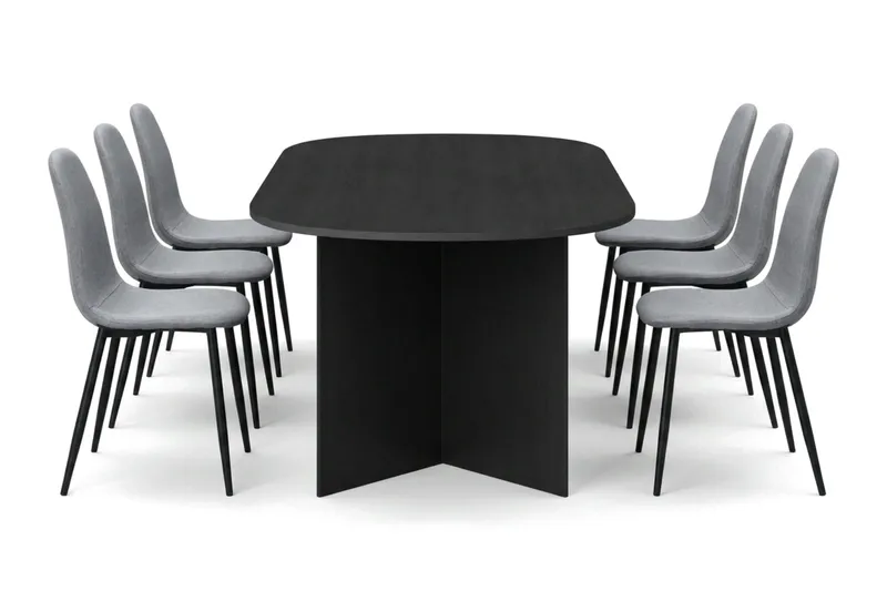 Vera Matgrupp oval 220 cm  med 6 Nibe Matstolar - Svartlaserad ek - Möbler - Bord & matgrupp - Matgrupp