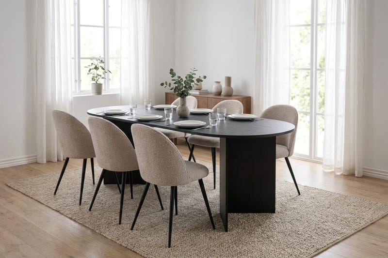 Vera Matgrupp oval 220 cm med 6 Nibe Plus Matstolar - Svartlaserad ek - Möbler - Bord & matgrupp - Matgrupp