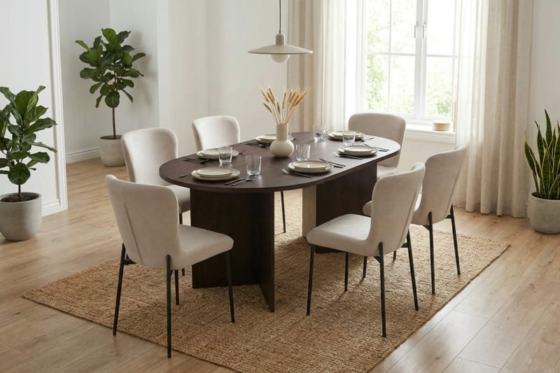 Vera Matgrupp rektangulärt 180 cm Rökt Ek med 6 Elsie Matstolar - Rökt ek/Beige - Möbler - Bord & matgrupp - Matgrupp