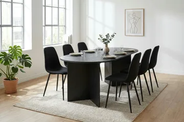 Vera Matgrupp rektangulärt 180 cm Svart med 6 Nibe Matstolar - Svart - Möbler - Bord & matgrupp - Matgrupp