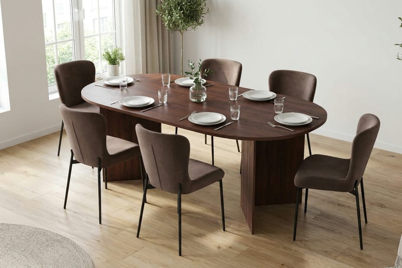 Vera Matgrupp rektangulärt 180 cm Valnöt med 6 Elsie Matstolar - Valnöt/Brun - Möbler - Bord & matgrupp - Matgrupp