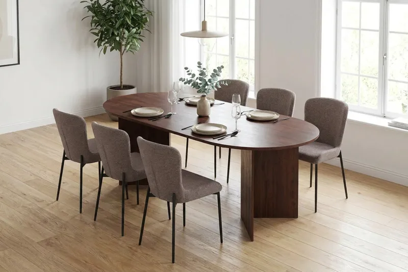 Vera Matgrupp rektangulärt 180 cm Valnöt med 6 Elsie Matstolar - Valnöt/Grå - Möbler - Bord & matgrupp - Matgrupp