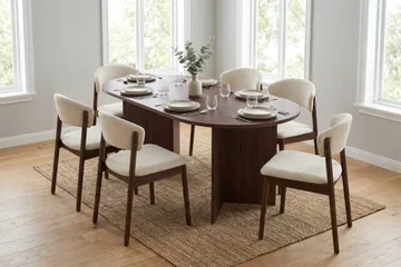 Vera Matgrupp rektangulärt 180 cm Valnöt med 6 Nala Matstolar - Valnöt - Möbler - Bord & matgrupp - Matgrupp